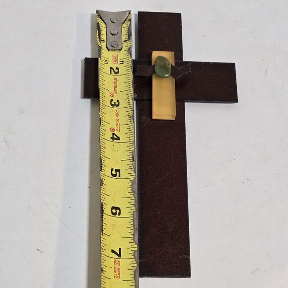 Cross Rustic Metal Turquoise Stone Resin/Glass Southwestern Religious 7.5" Wall - Picture 5 of 8